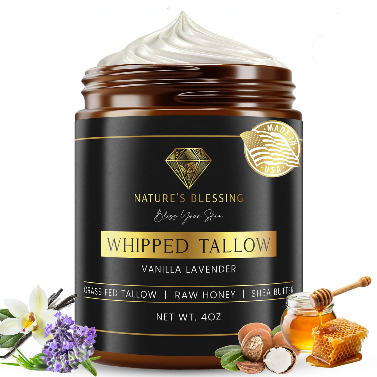Nature's Blessing frasco frontal mostrando etiqueta y tamaño beneficios hidratación