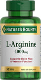 Nature's Bounty envase frontal de L-Arginine 1000 mg mostrando la marca y beneficios