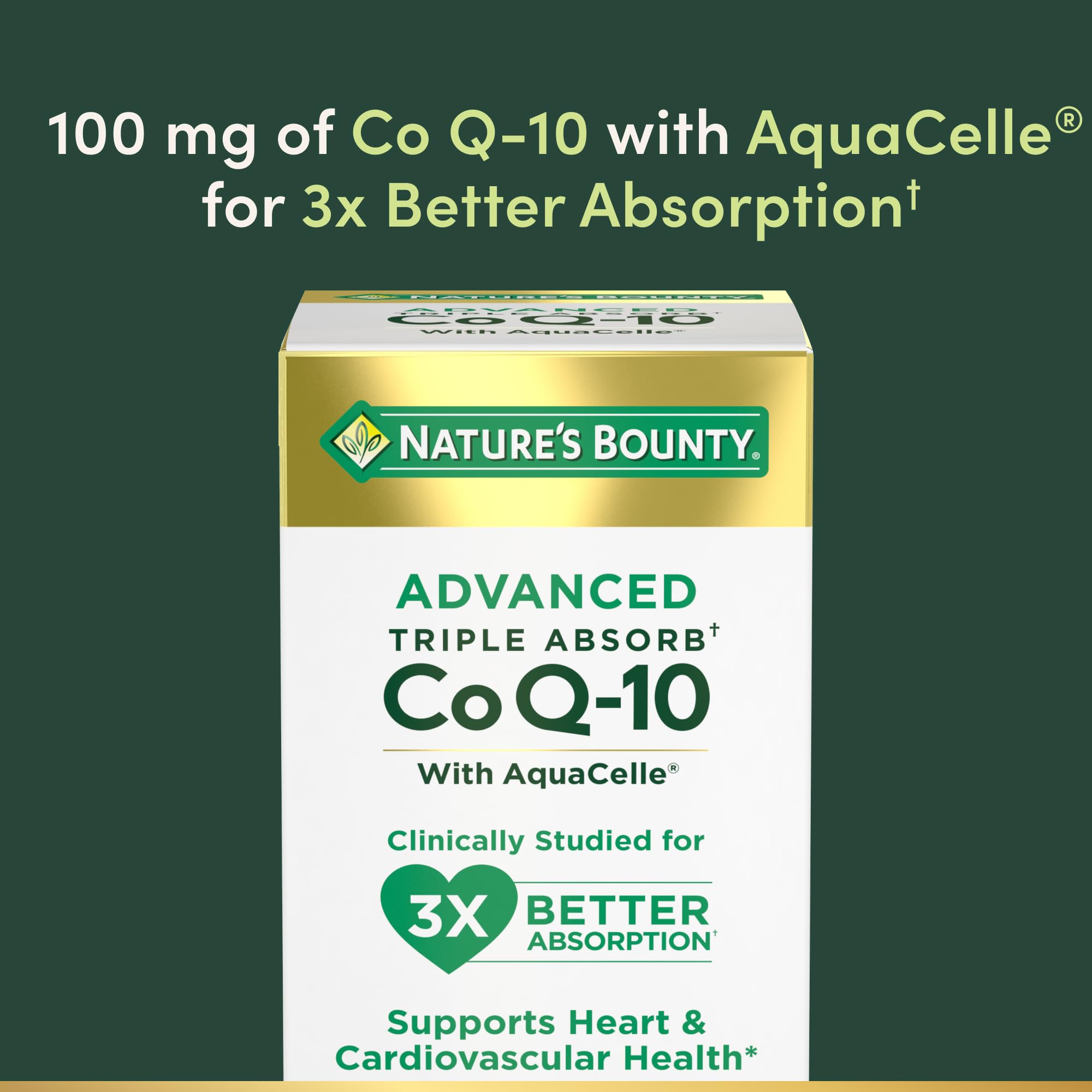 Nature's Bounty frasco abierto con cápsulas en mostrador para uso diario conveniente