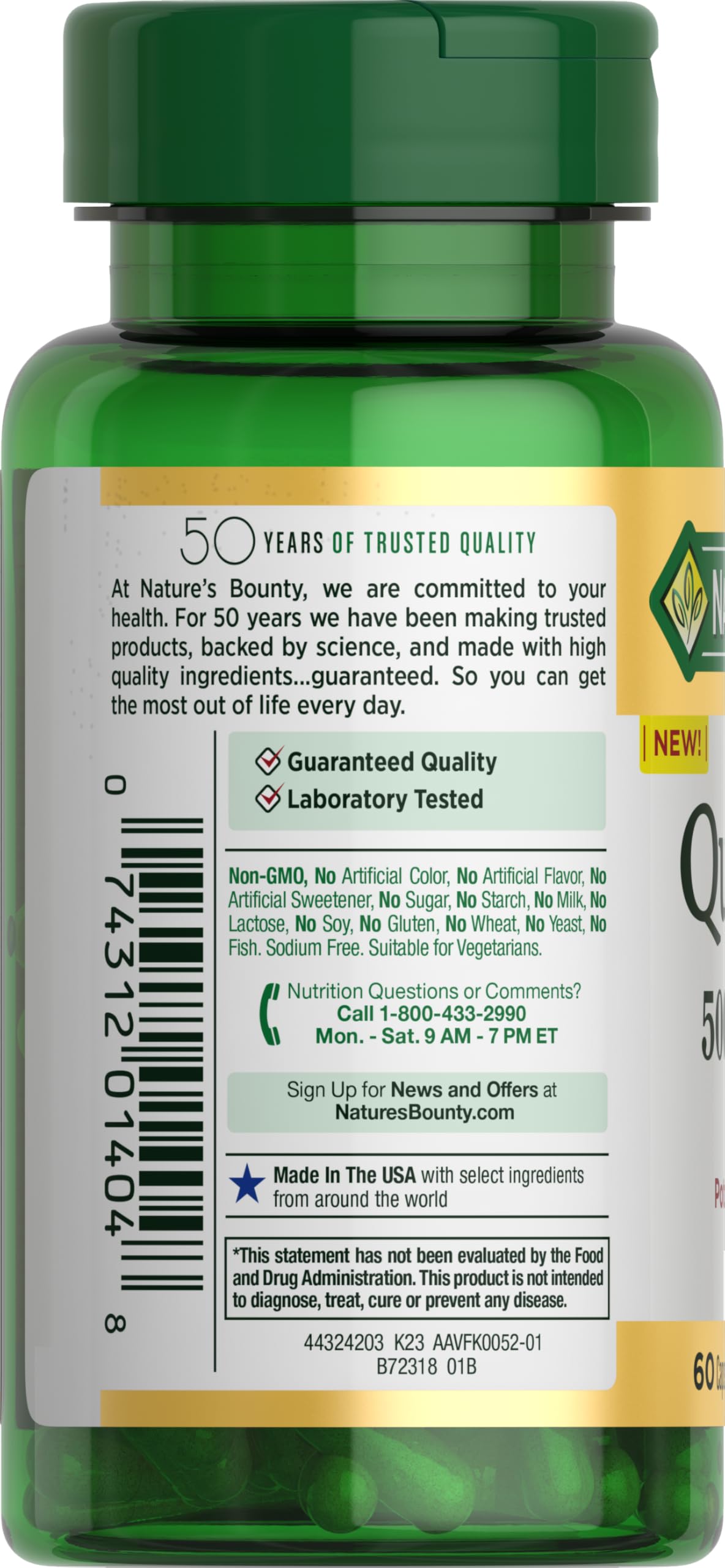 Nature's Bounty cápsulas sobre hojas para transmitir origen vegetal