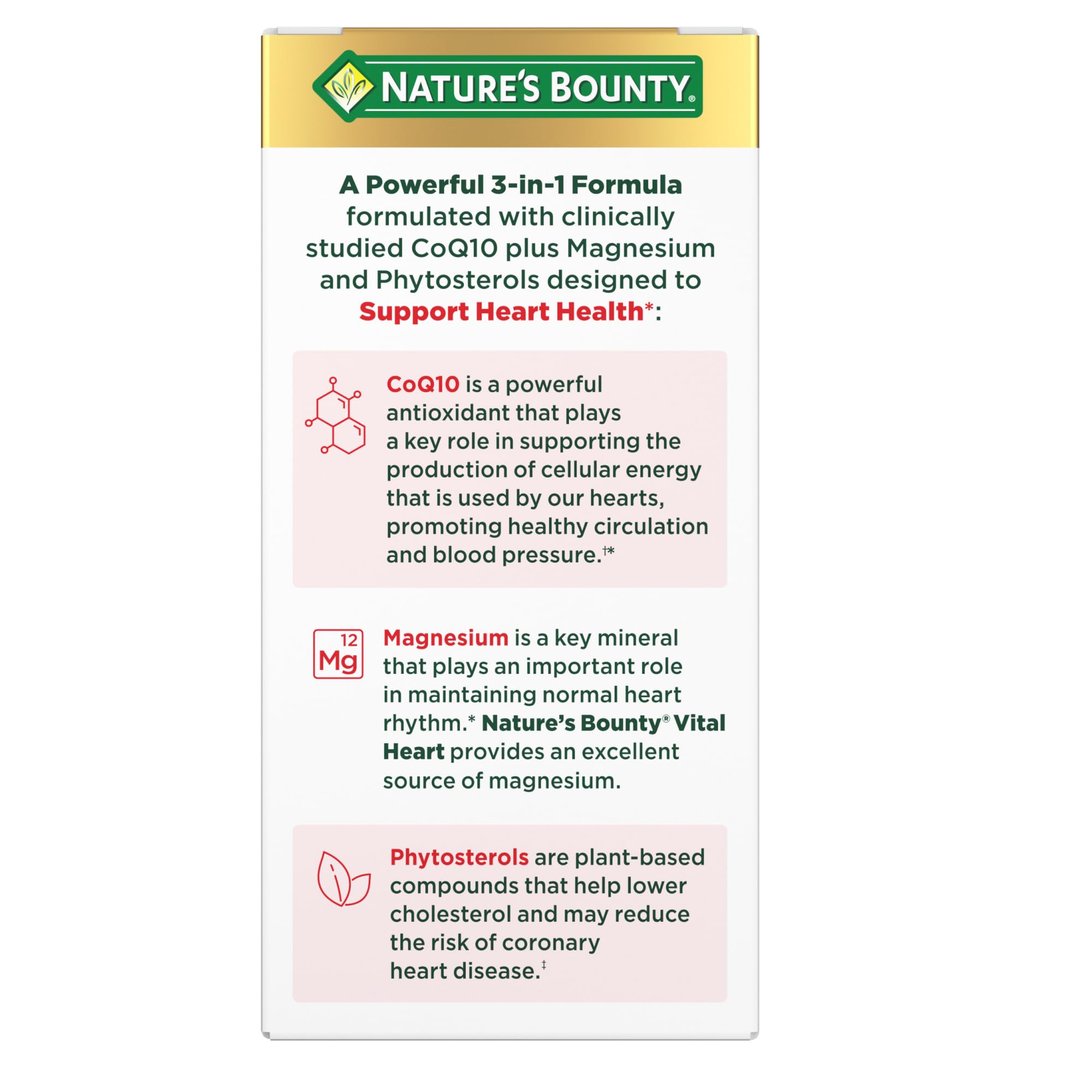 Nature's Bounty ingredientes clave: CoQ10, magnesio y fitosteroles naturales