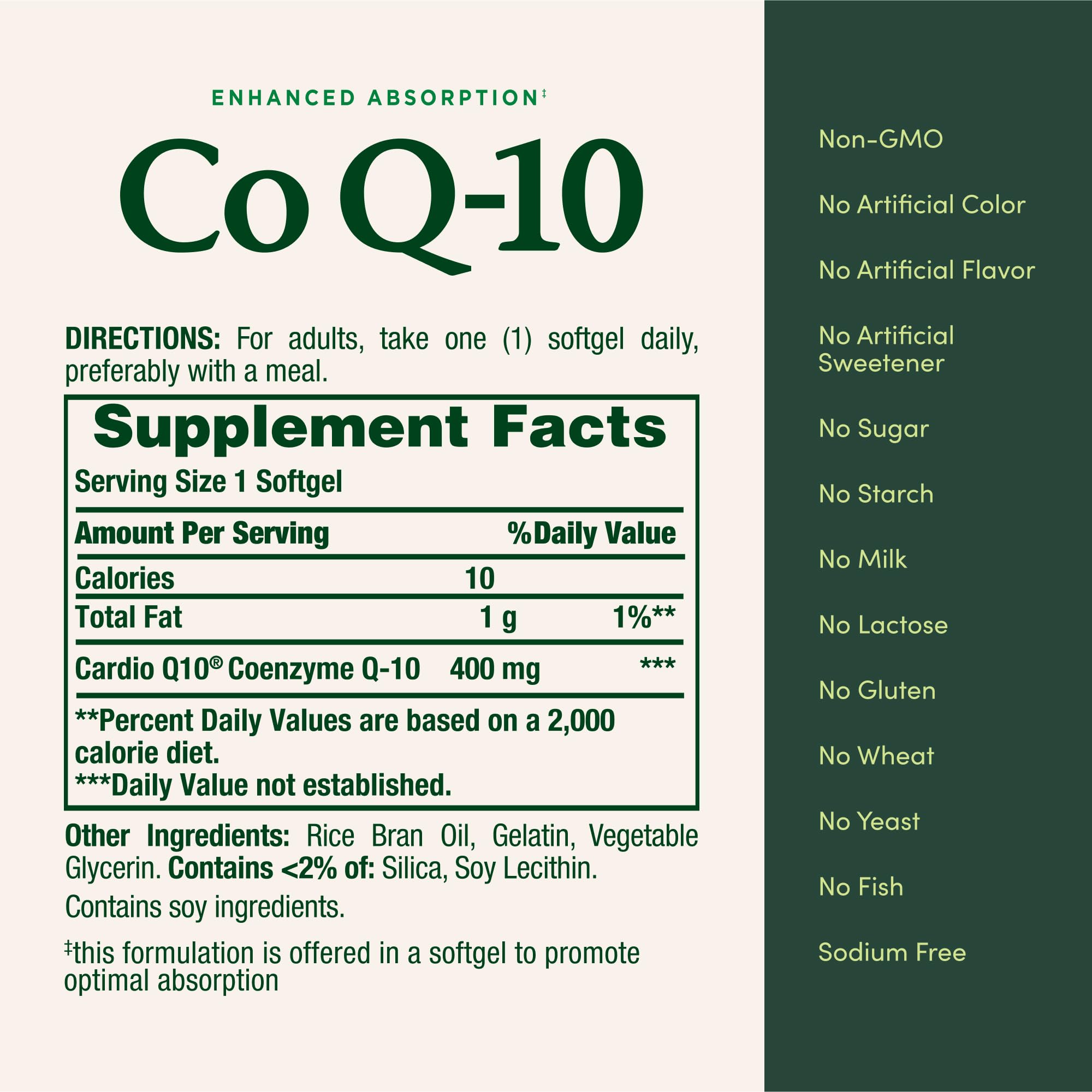 Nature's Bounty etiqueta con Q-Sorb y lista de ingredientes que respalda pureza
