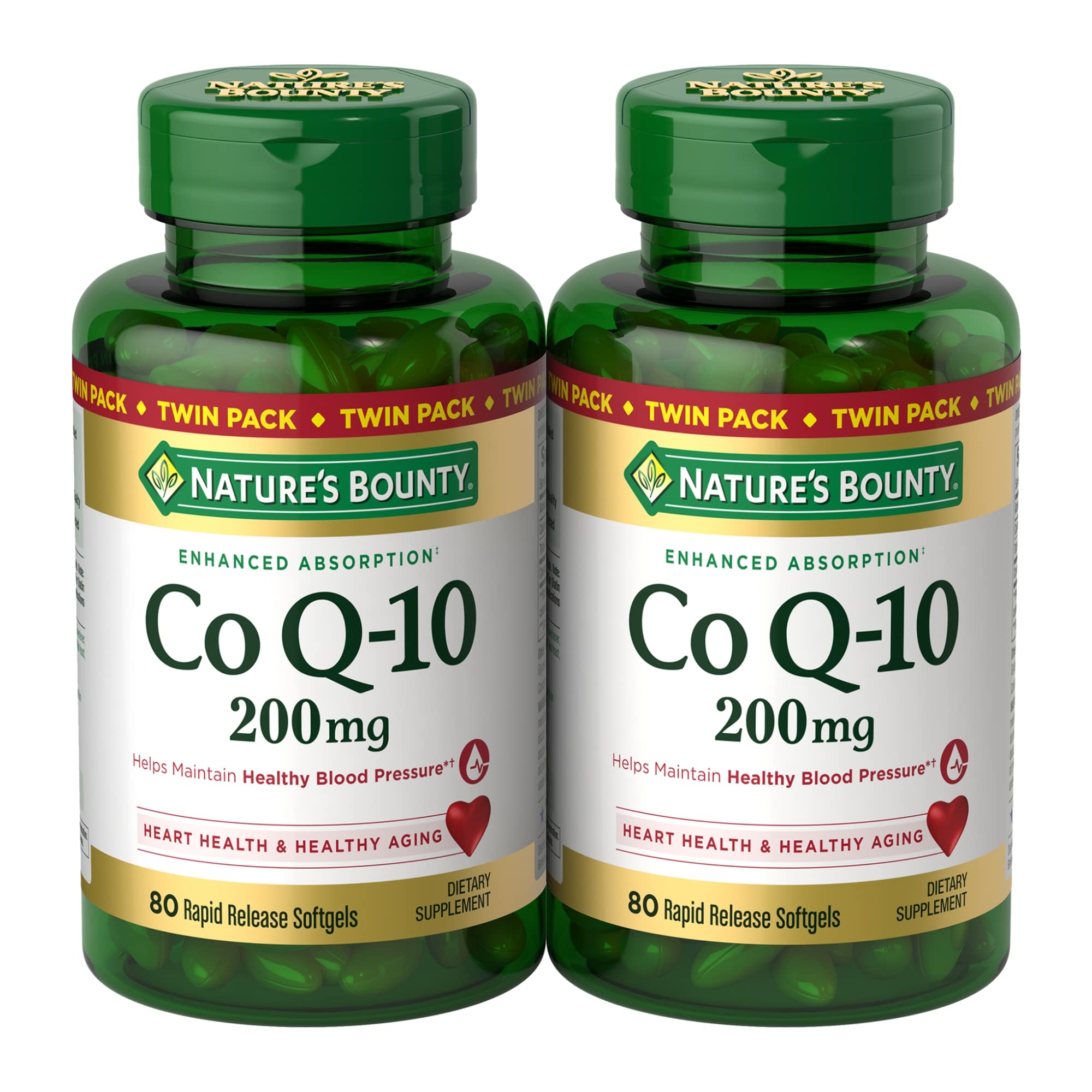 Nature's Bounty envase frontal CoQ10 200 mg mostrando cantidad y beneficios