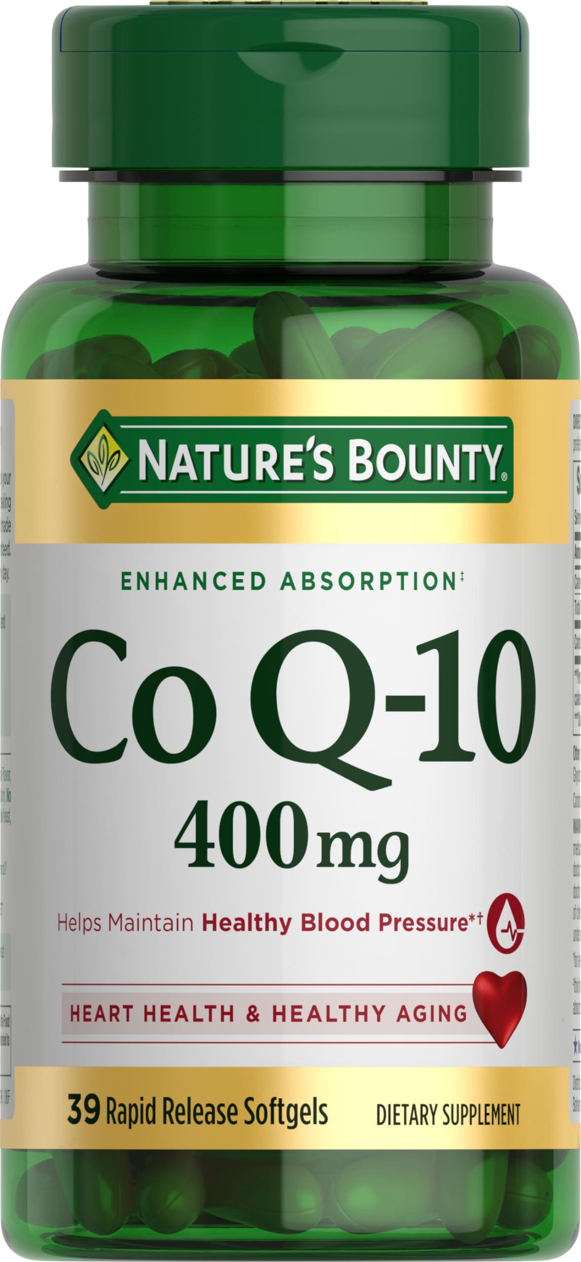 Nature's Bounty frasco CoQ-10 400 mg mostrando la presentación y beneficio energético