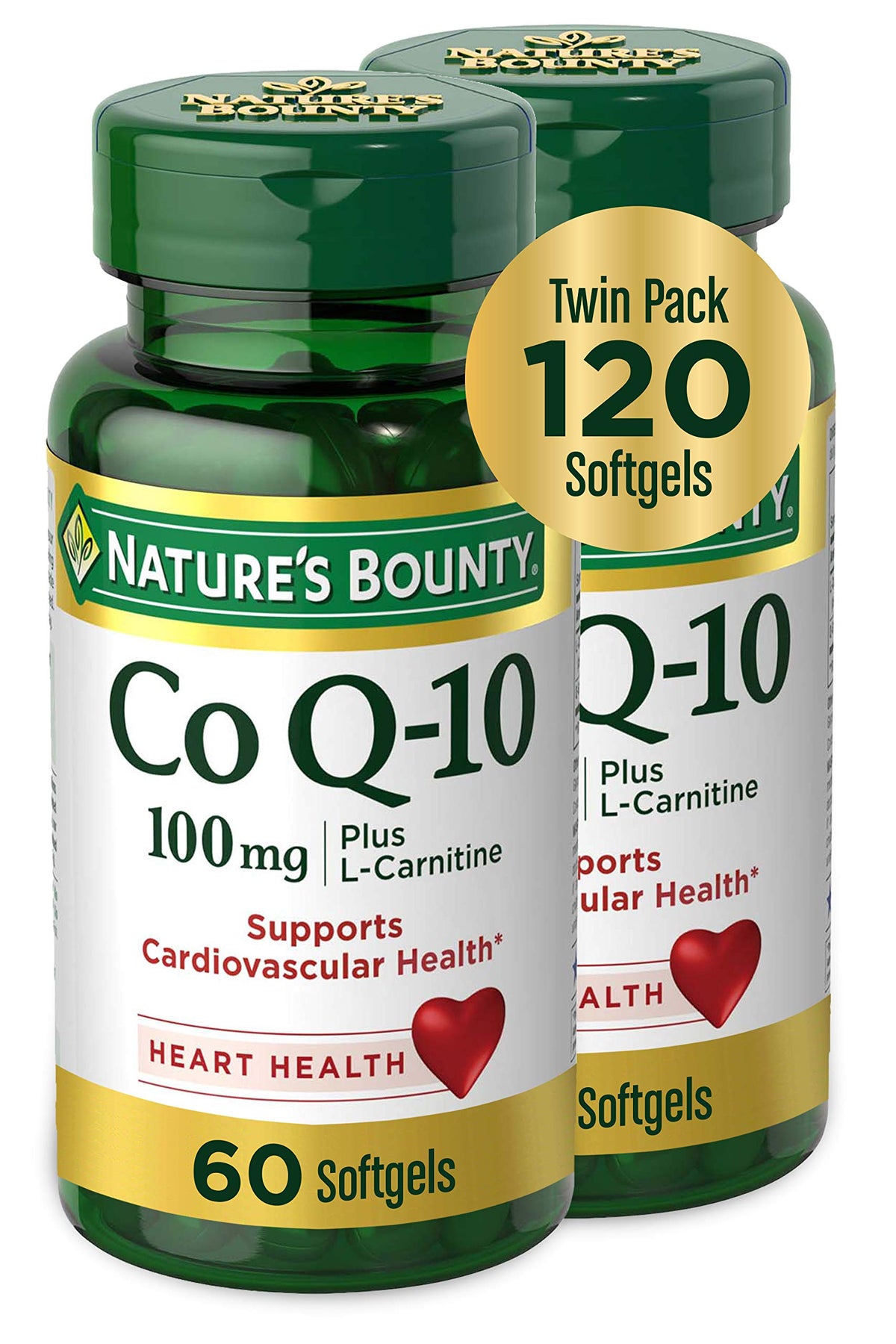 Nature's Bounty frasco frontal del producto mostrando soporte cardiovascular