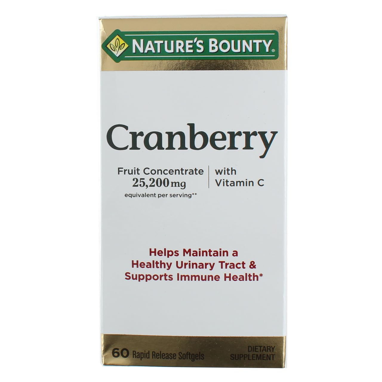 Nature's Bounty frontal del envase que muestra cápsulas y beneficios claros