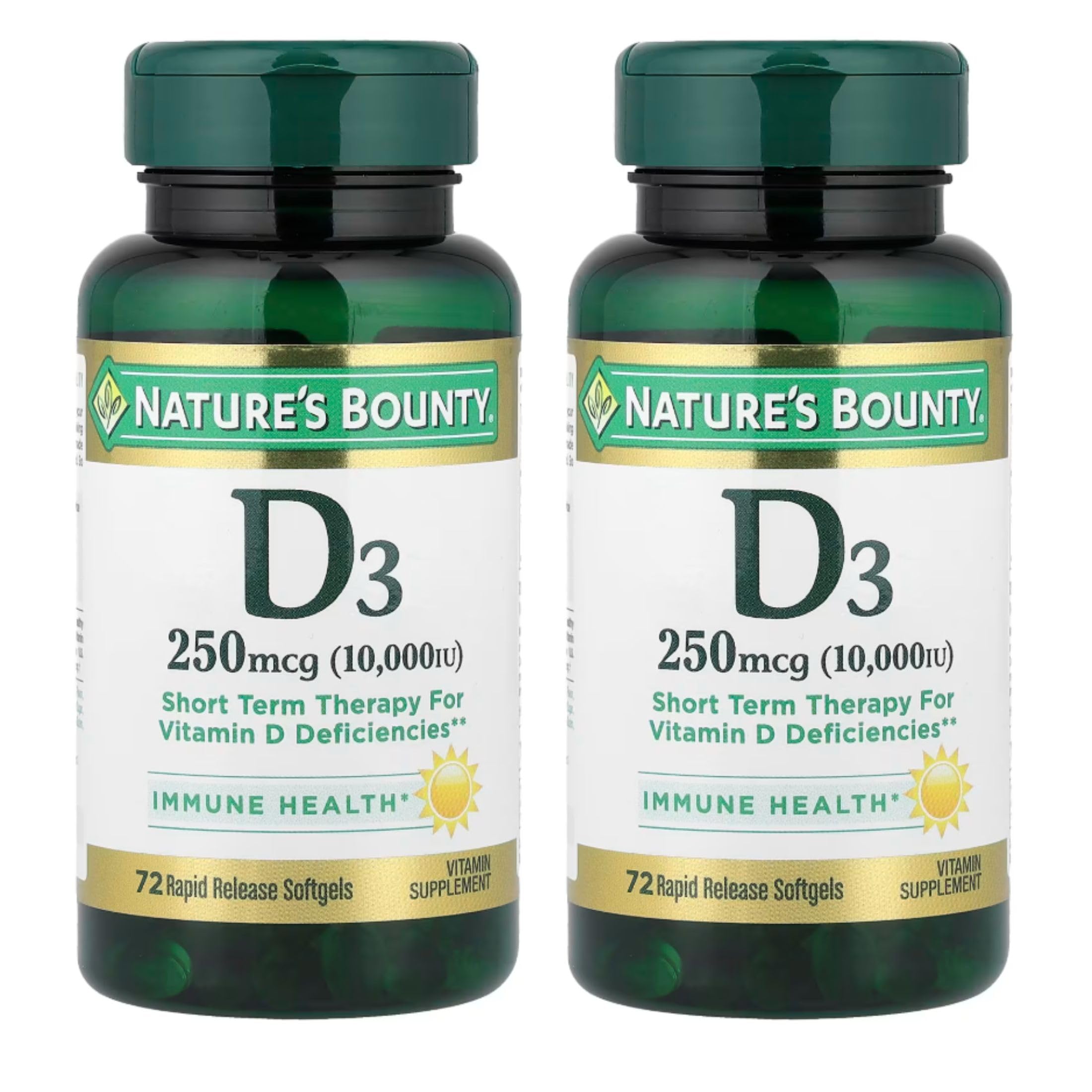 Nature's Bounty vista frontal del frasco con beneficios de suplementación rápida