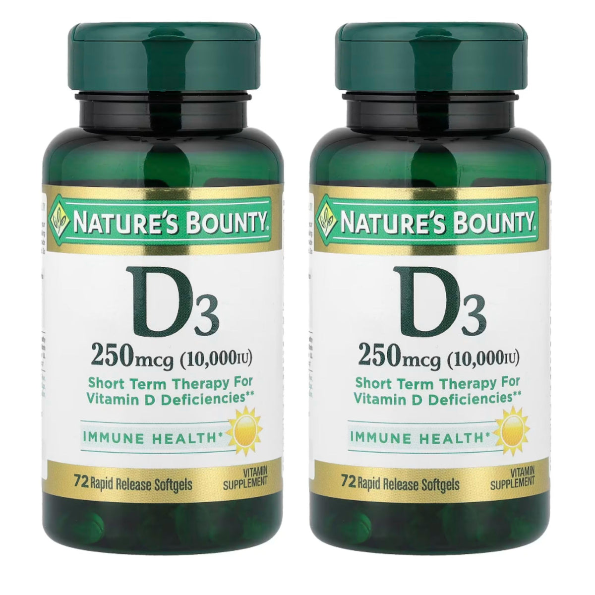 Nature's Bounty vista frontal del frasco con beneficios de suplementación rápida