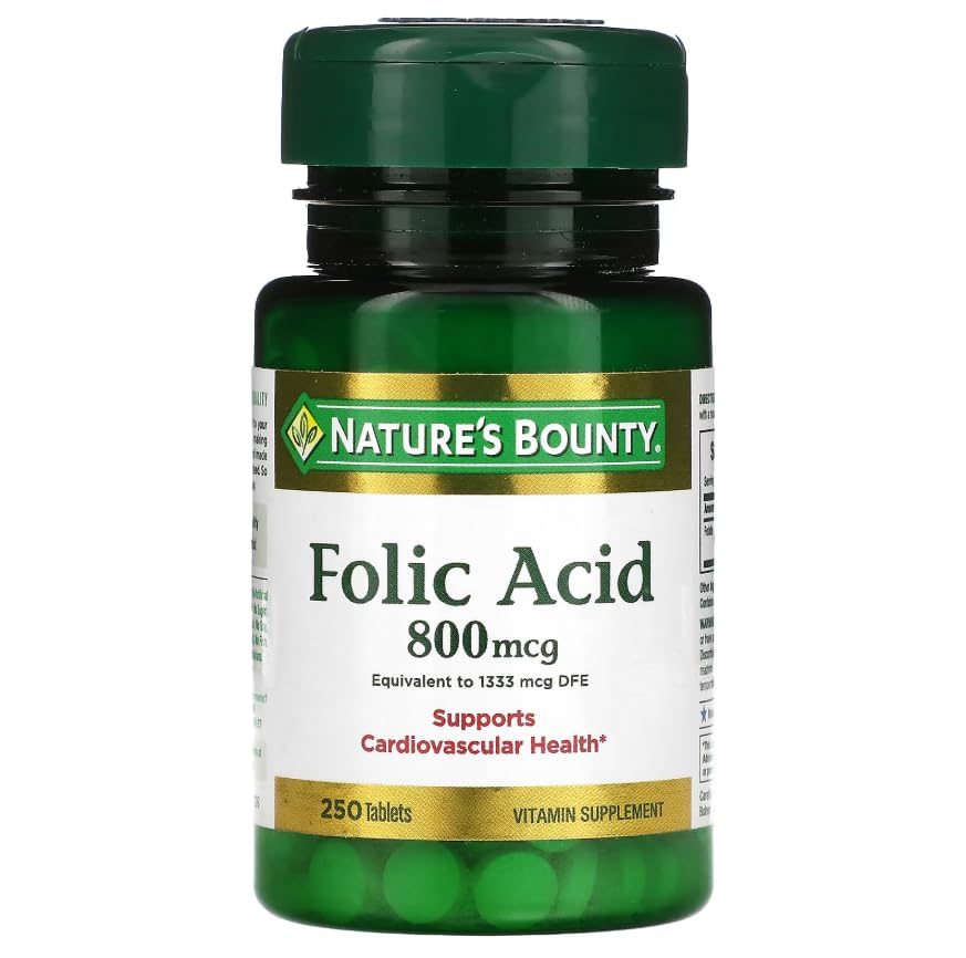 Nature's Bounty etiqueta con ingredientes y concentración 800 mcg claramente visible