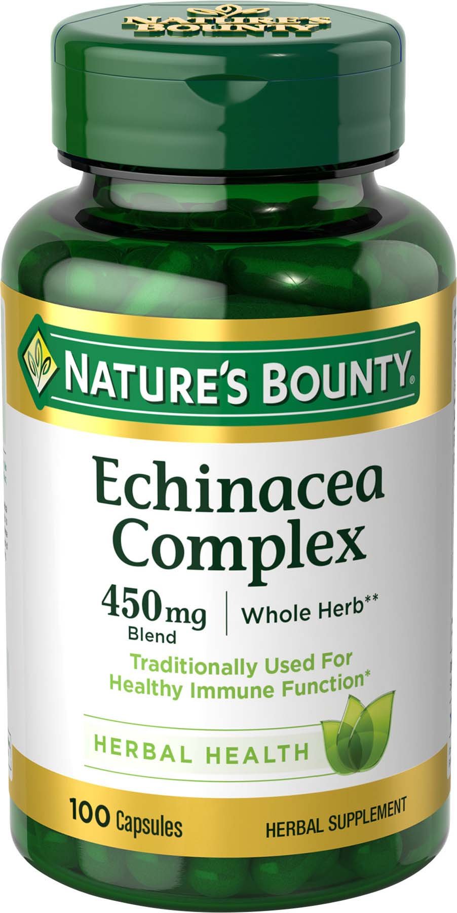 Nature's Bounty frasco frontal de Echinacea Complex 100 cápsulas mostrando presentación