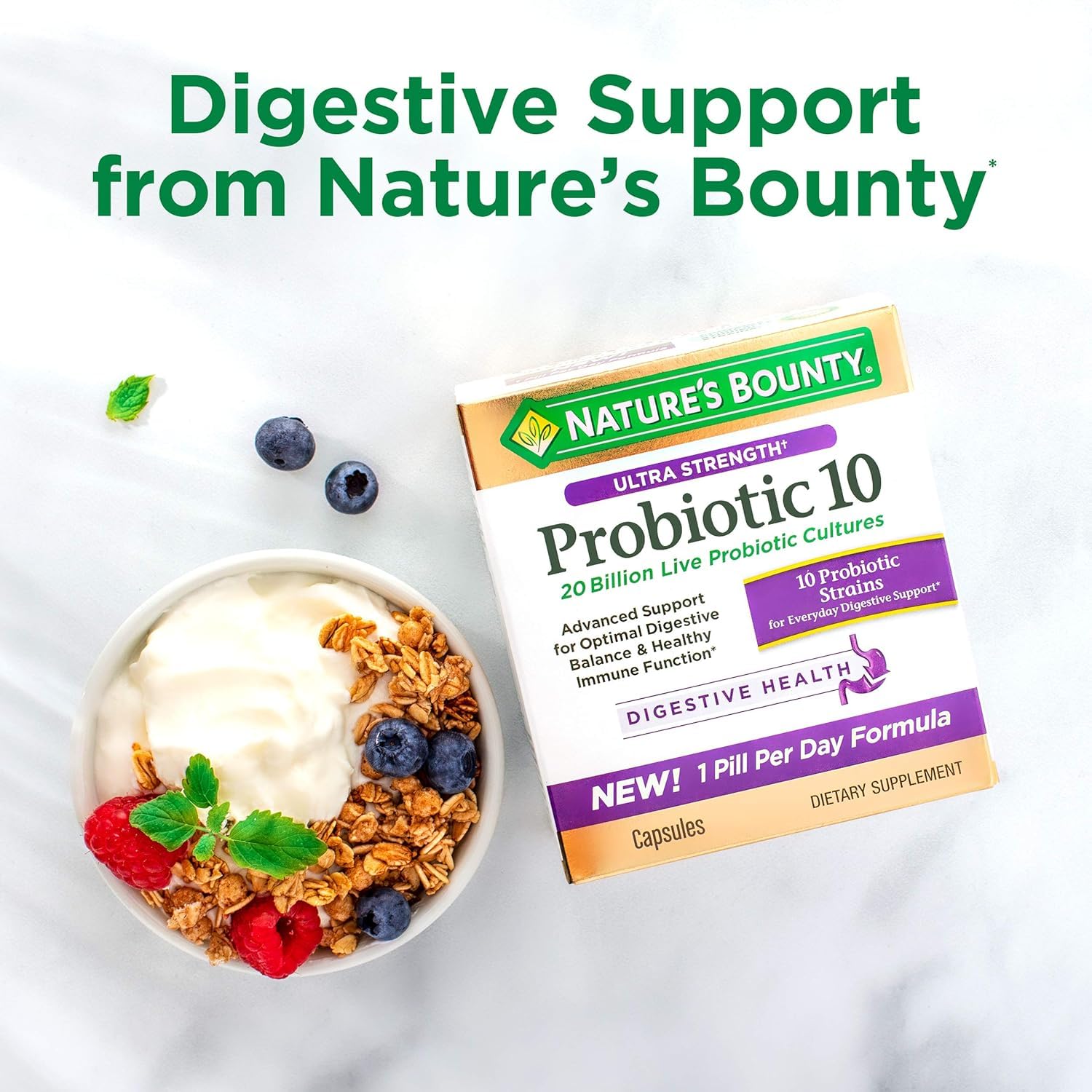 Nature's Bounty envase abierto mostrando tabletas dentro para visualizar contenido