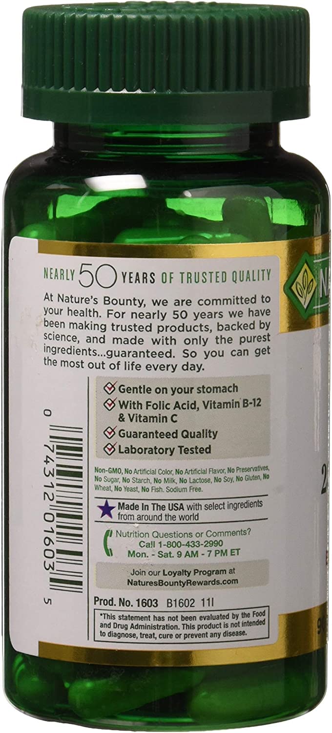 Nature's Bounty etiqueta lateral con información de dosis y ventajas