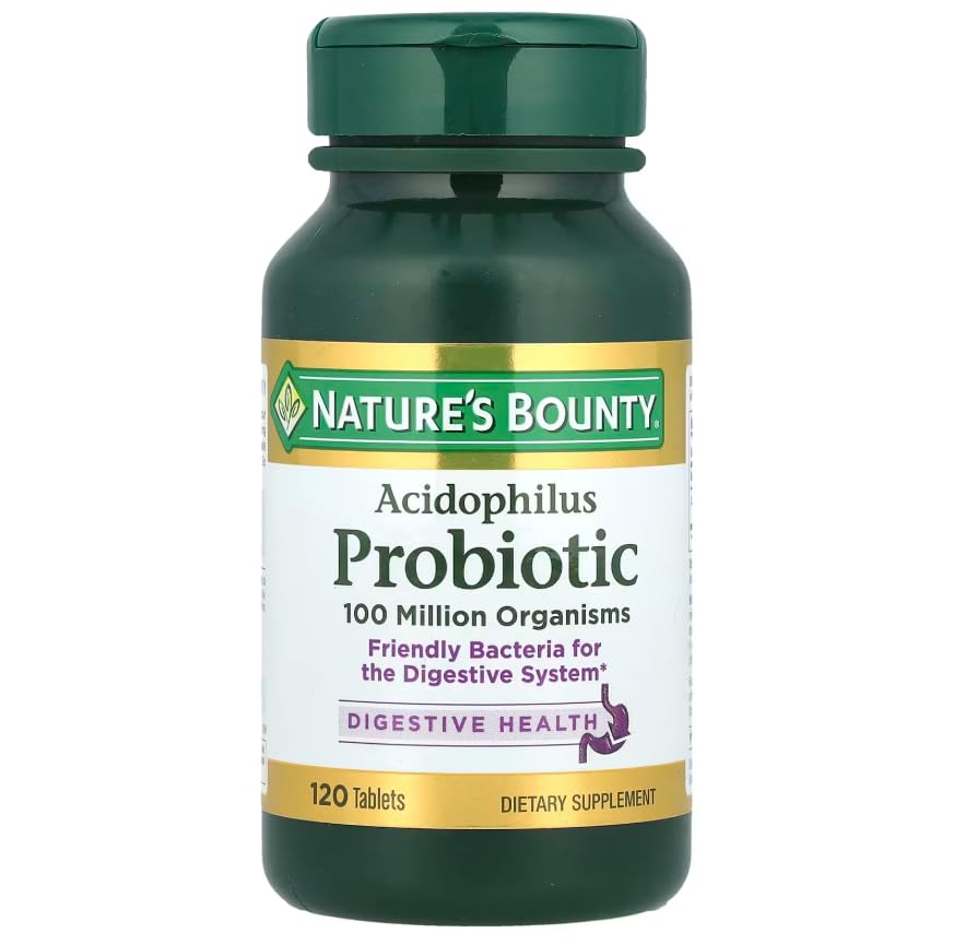 Nature's Bounty etiqueta con información de Lactobacillus acidophilus y beneficios claros