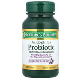 Nature's Bounty etiqueta con información de Lactobacillus acidophilus y beneficios claros
