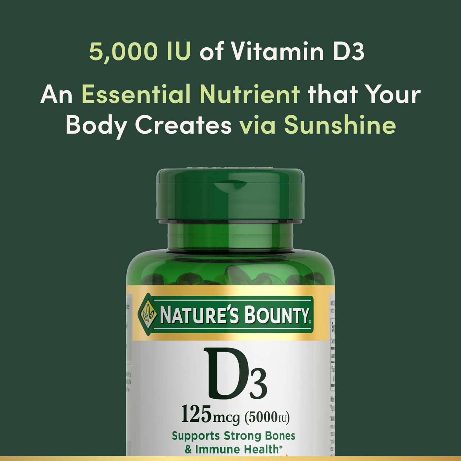 Nature's Bounty etiqueta nutricional clara con concentración de 5000 IU