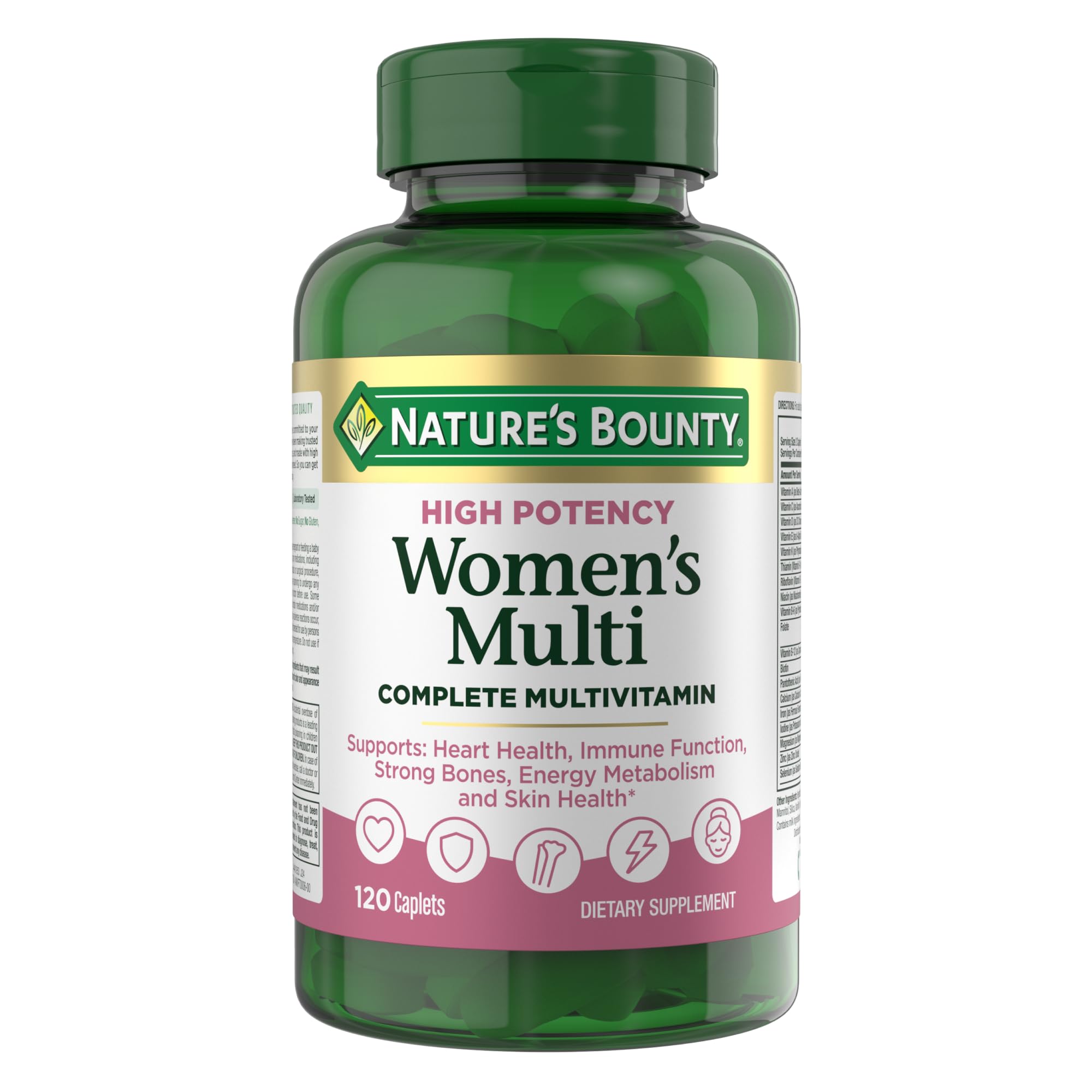 Nature's Bounty frasco delantero mostrando el envase y beneficios visibles