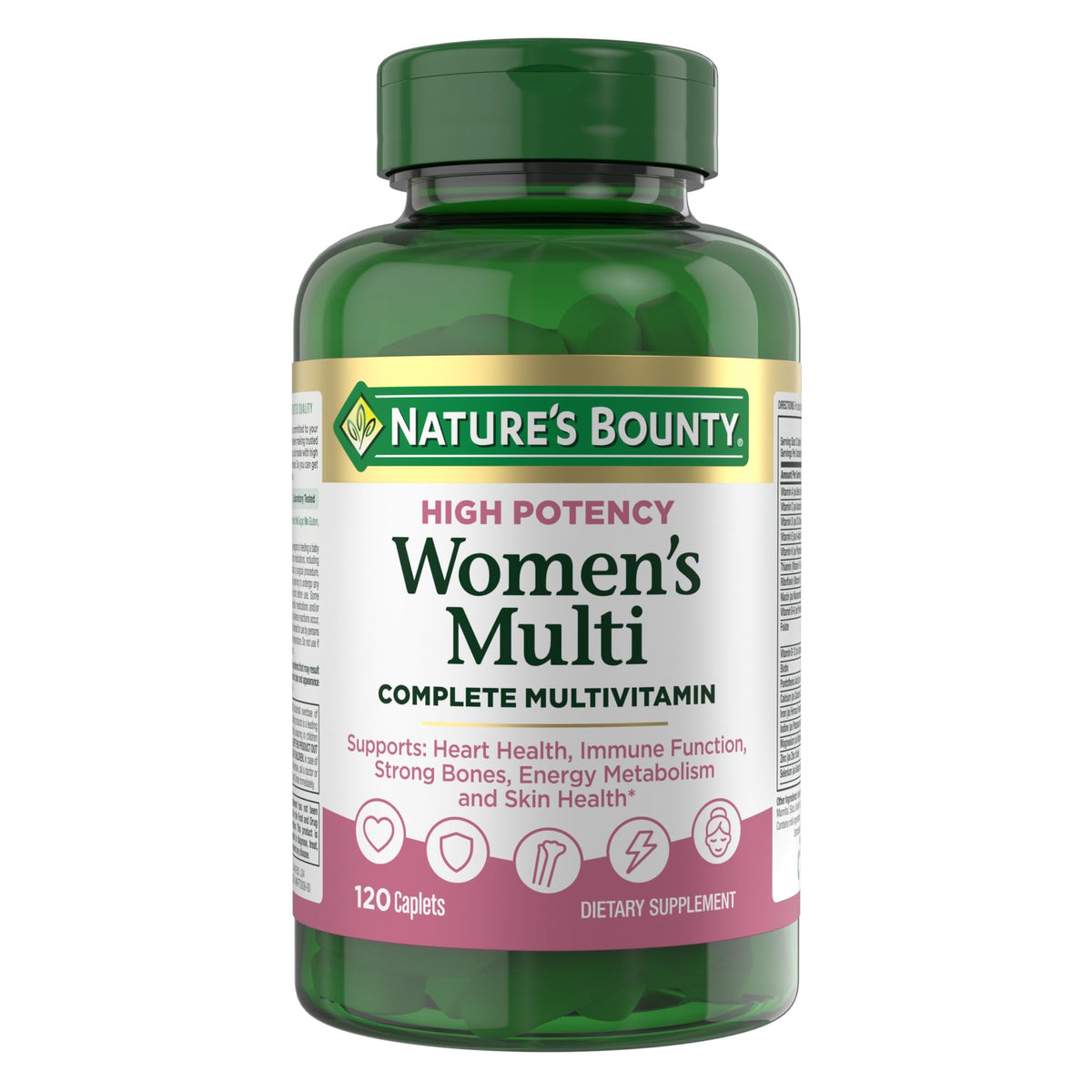 Nature's Bounty frasco delantero mostrando el envase y beneficios visibles