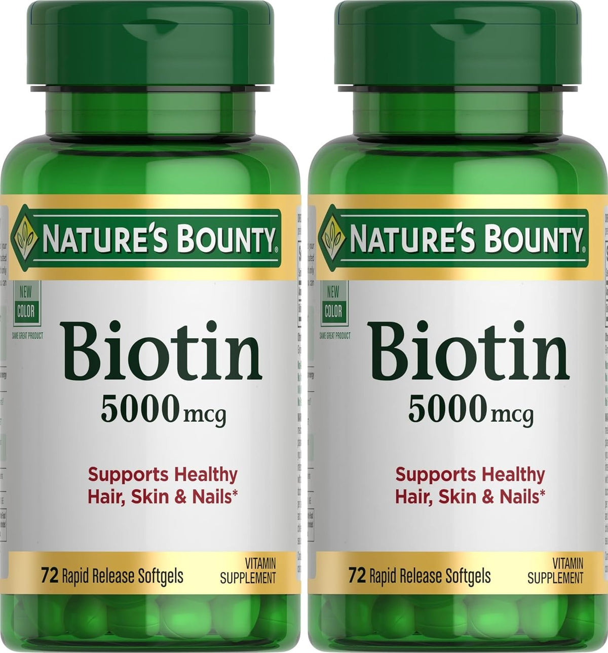 Nature's Bounty frasco frontal mostrando el label y beneficios visibles