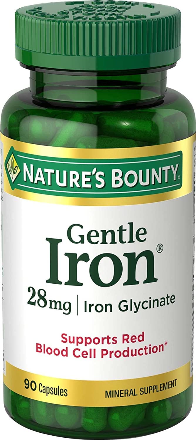 Nature's Bounty frasco frontal mostrando el etiquetado y el beneficio de hierro