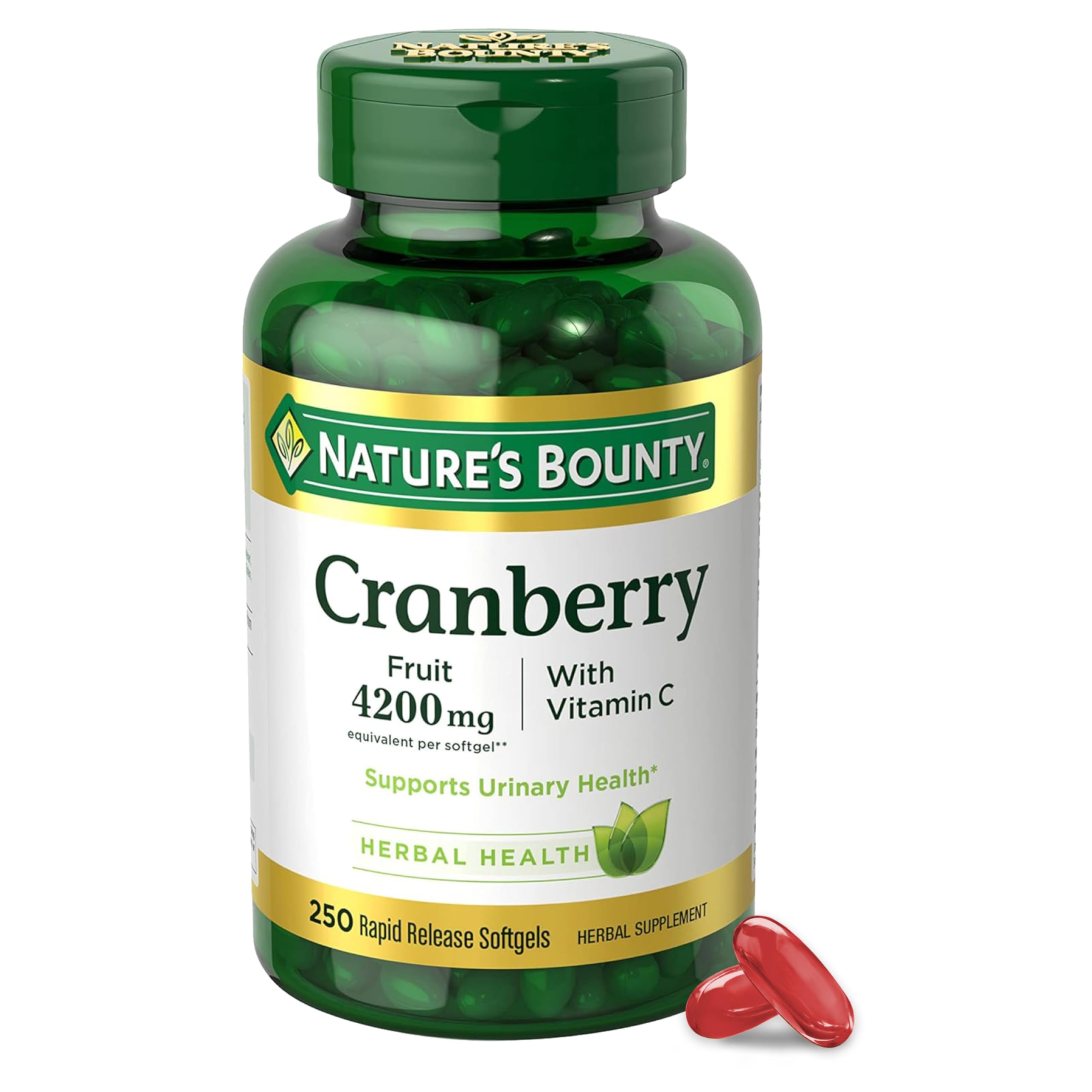 Nature's Bounty frasco frontal mostrando 250 softgels y beneficio conveniencia