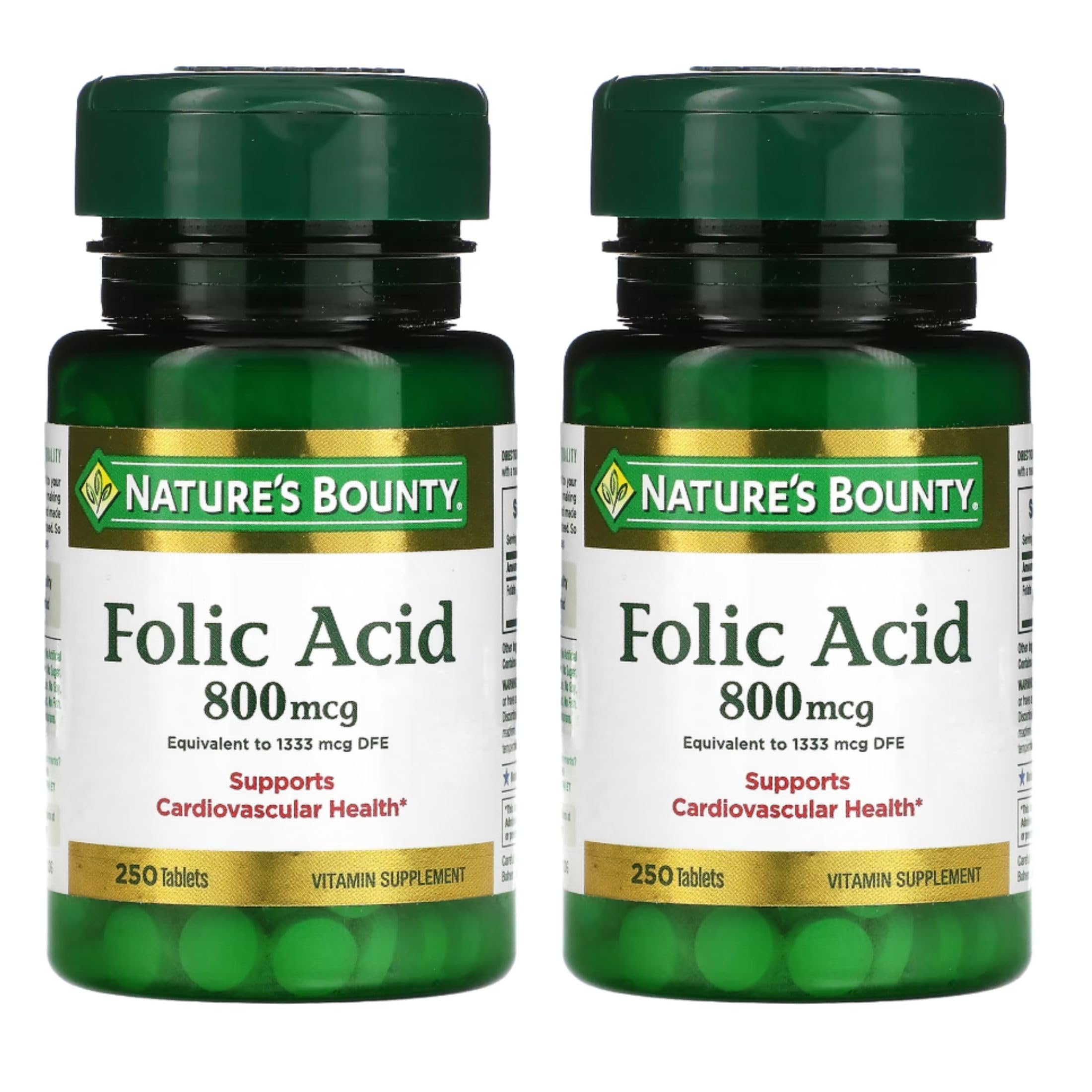 Nature's Bounty empaque frontal mostrando ácido fólico 800 mcg y cantidad