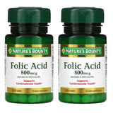Nature's Bounty empaque frontal mostrando ácido fólico 800 mcg y cantidad