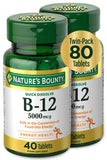 Nature's Bounty caja frontal mostrando tabletas B12 y beneficio conveniencia