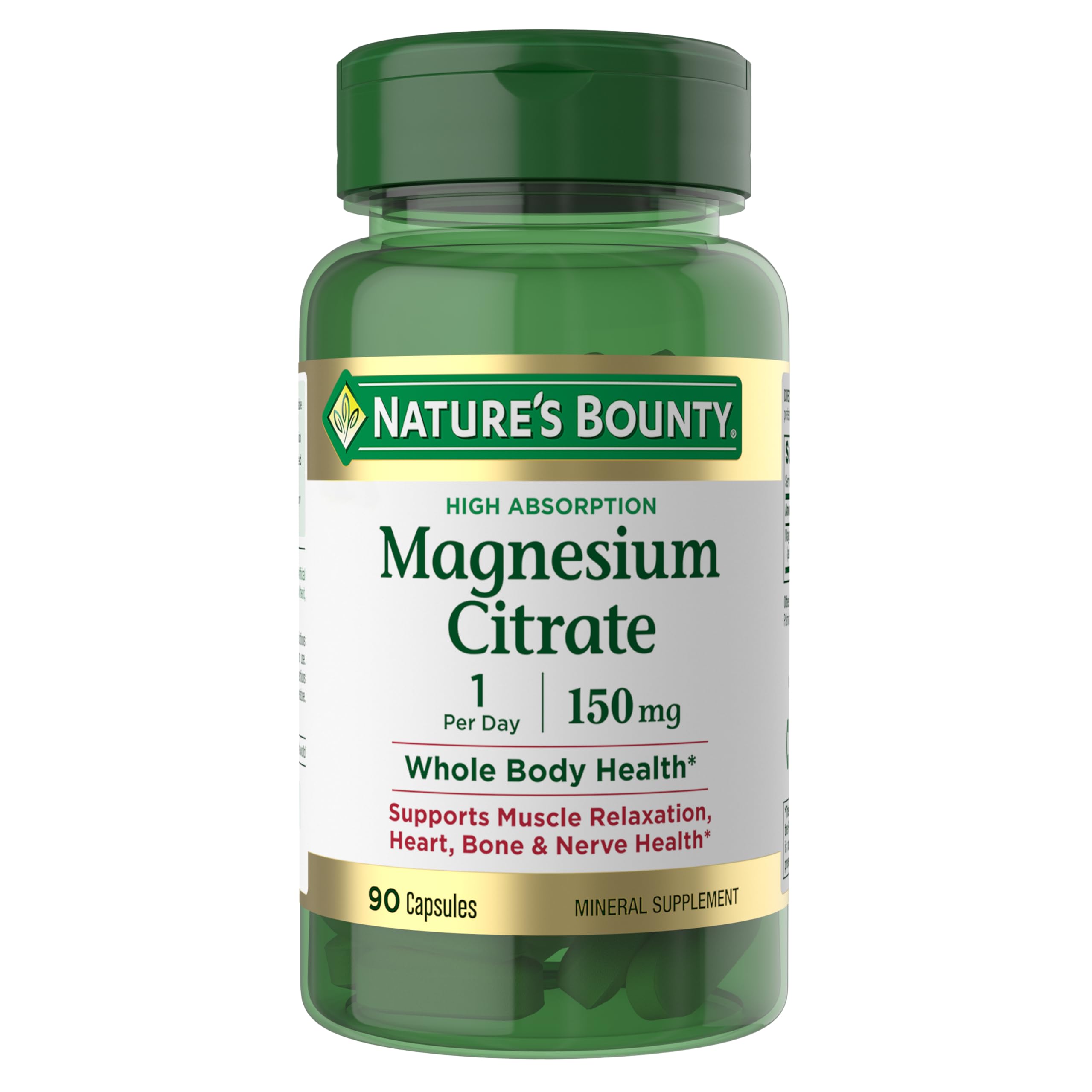 Nature's Bounty frente del paquete mostrando 150 mg y 90 cápsulas, confianza de marca