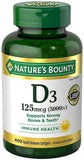 Nature's Bounty envase frontal de Vitamin D3 5000 IU para ingesta diaria fácil