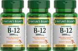 Nature's Bounty frontal del empaque mostrando 5000 mcg y pack de 3, conveniencia