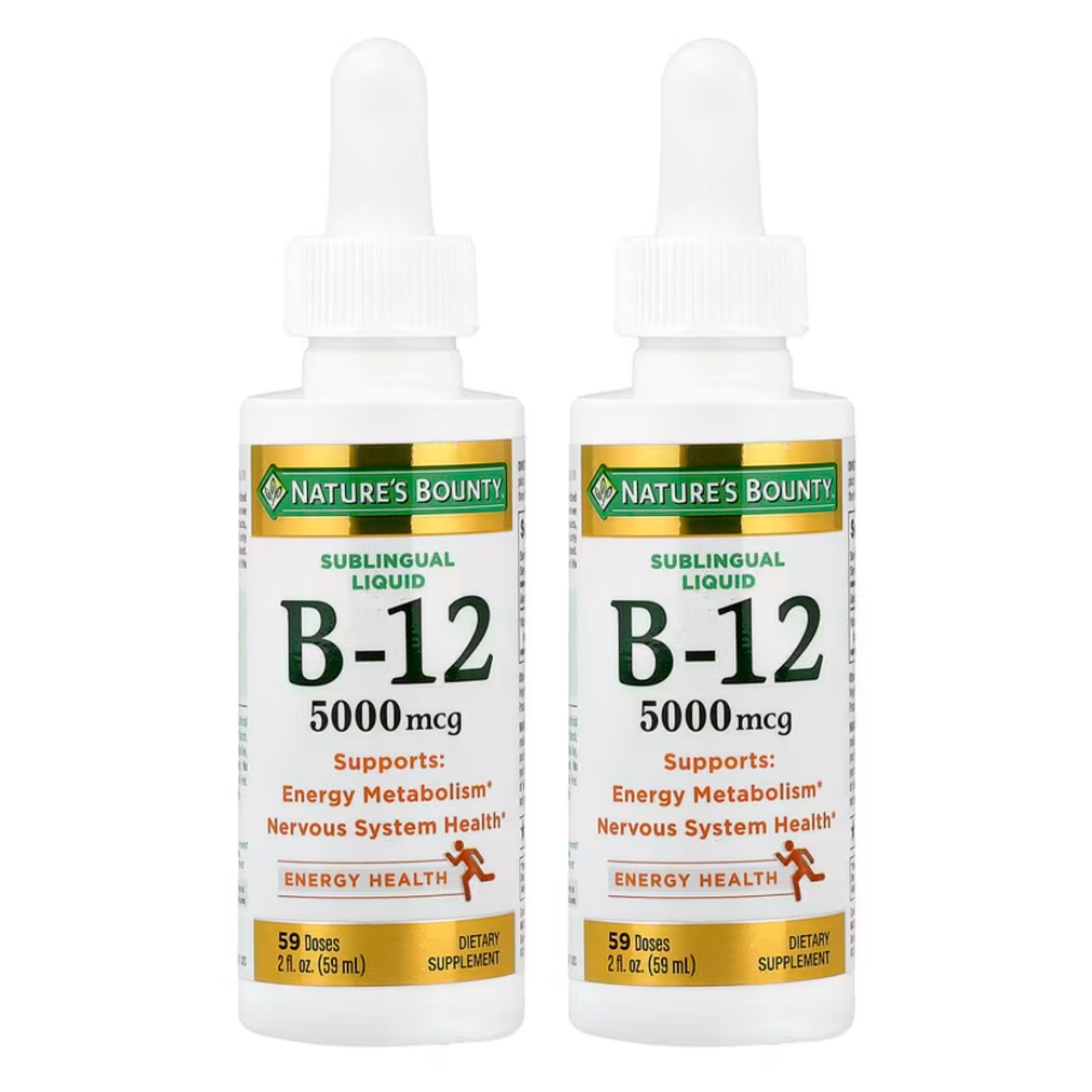 Nature's Bounty envase frontal del pack de 2 frascos mostrando potencia 5000 mcg