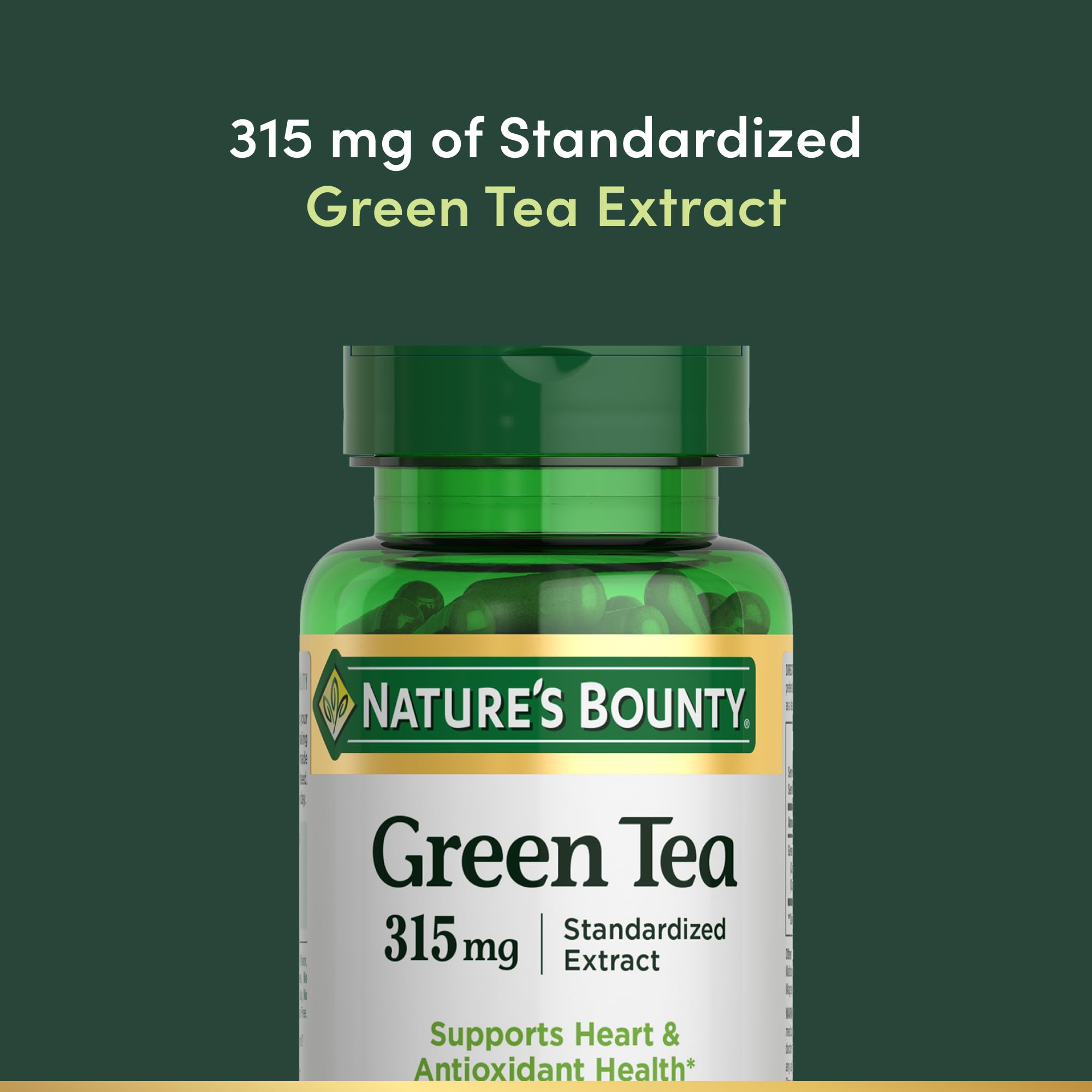 Nature's Bounty detalle del polvo de extracto de té verde y su apariencia natural