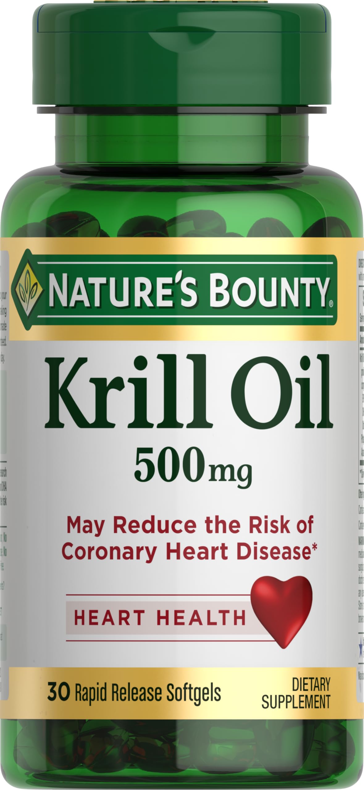 Nature's Bounty frasco frontal 30 cápsulas, visión clara del producto y conveniencia