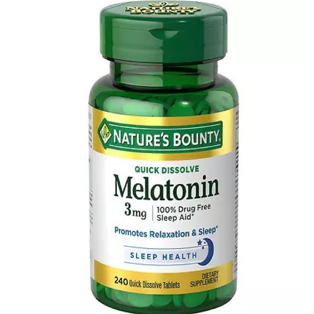 Nature's Bounty frasco frontal mostrando etiqueta y beneficio de sueño reparador
