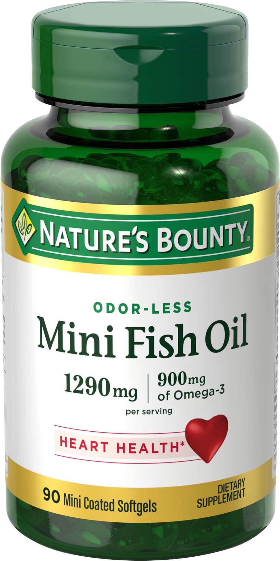 Nature's Bounty botella frontal, visual claro del envase y beneficio de omega‑3