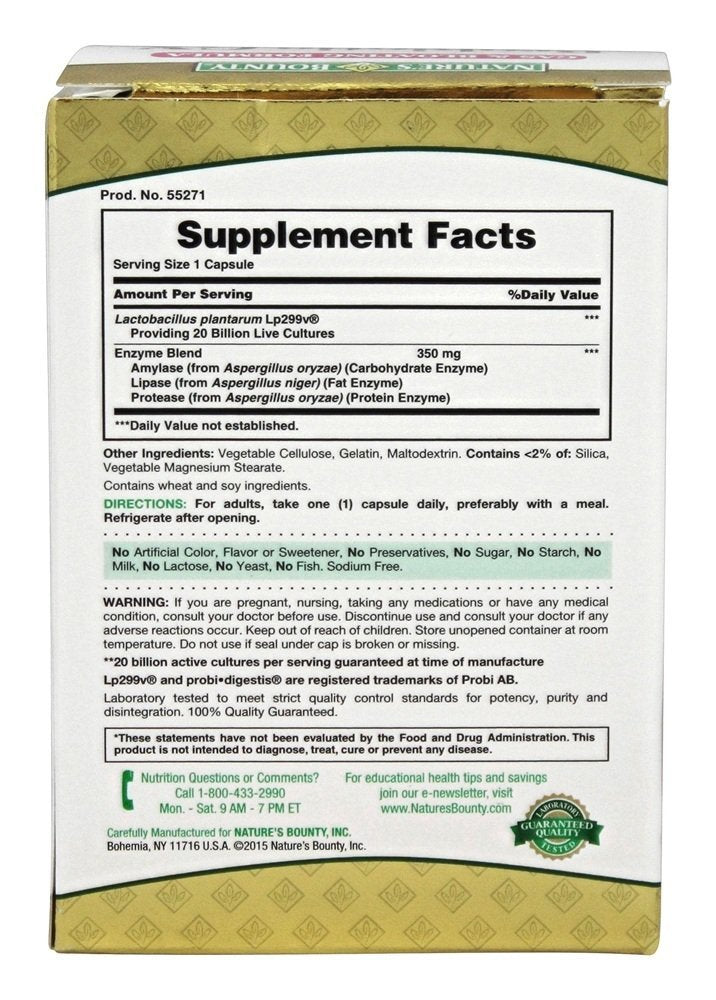 Nature's Bounty cápsula abierta cerca para ver textura y alta concentración bacteriana