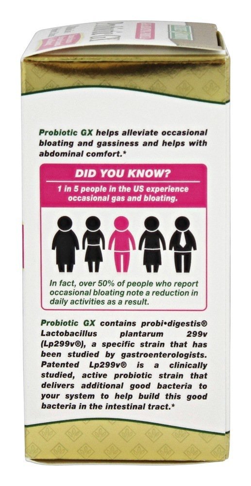 Nature's Bounty Probiotic GX en situación de uso junto a vaso de agua para conveniencia