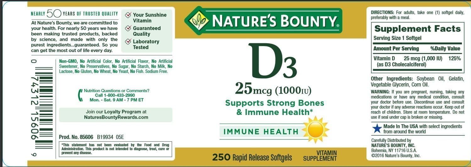 Nature's Bounty softgels alineadas que muestran calidad y uniformidad