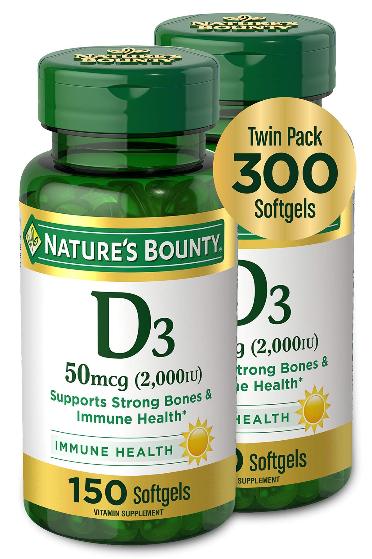 Nature's Bounty vista frontal frasco doble 300 cápsulas, conveniencia prolongada