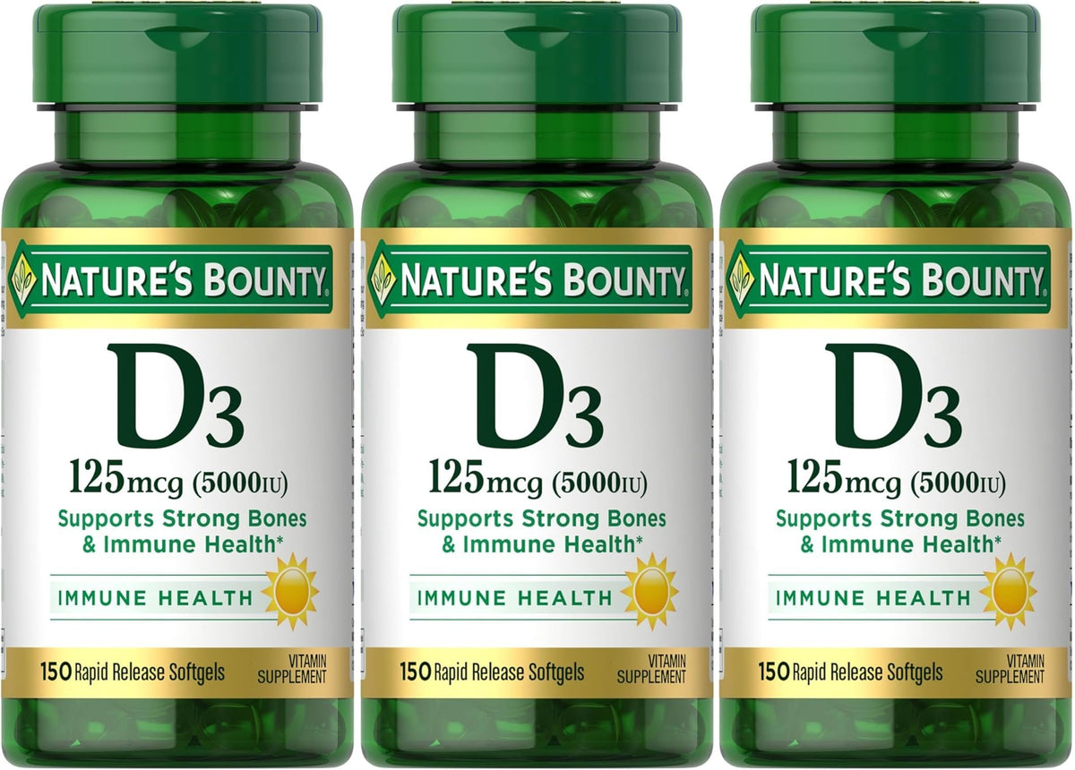 Nature's Bounty botella frontal clara mostrando la marca y beneficios