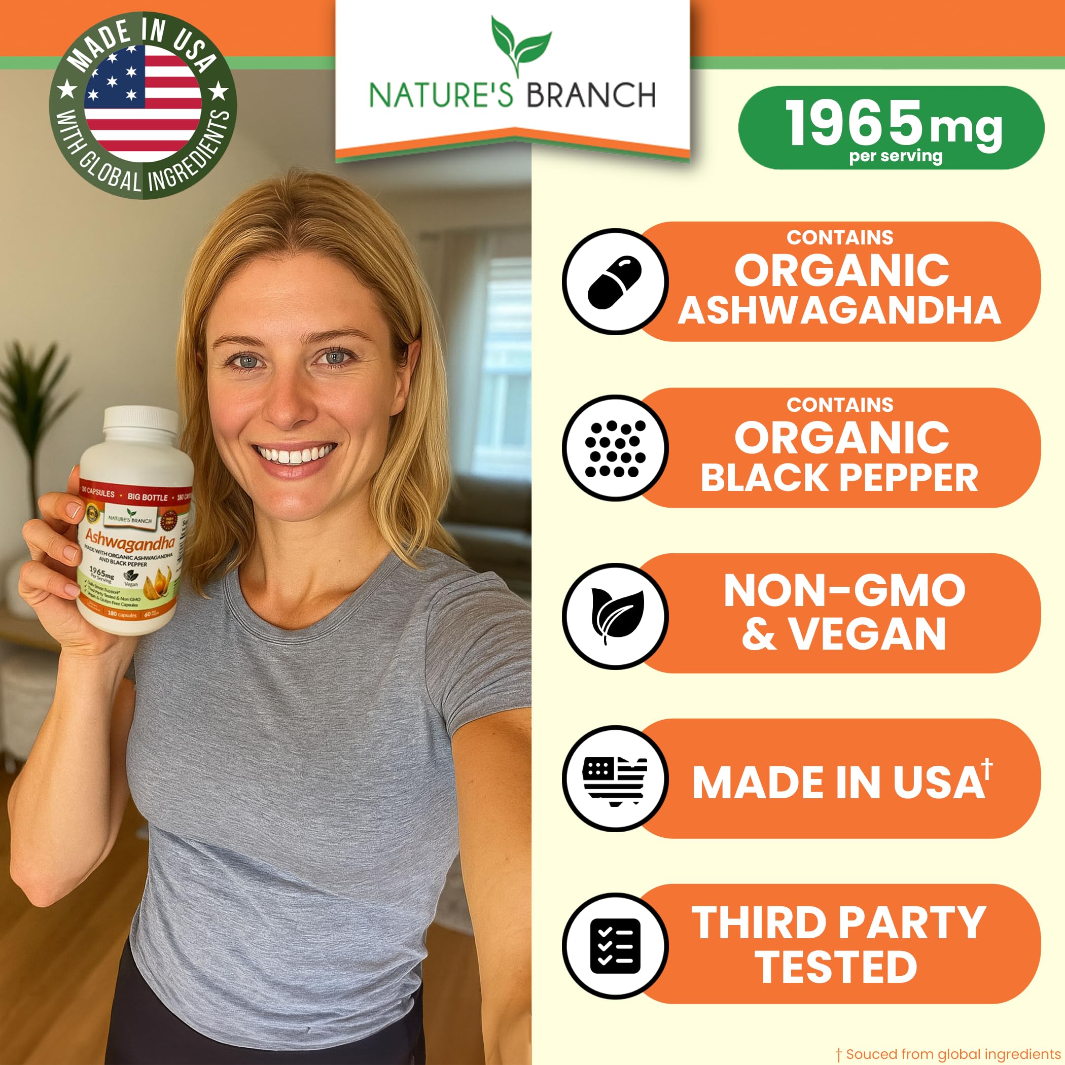 Nature's Branch cápsulas veganas en la palma para fácil dosificación