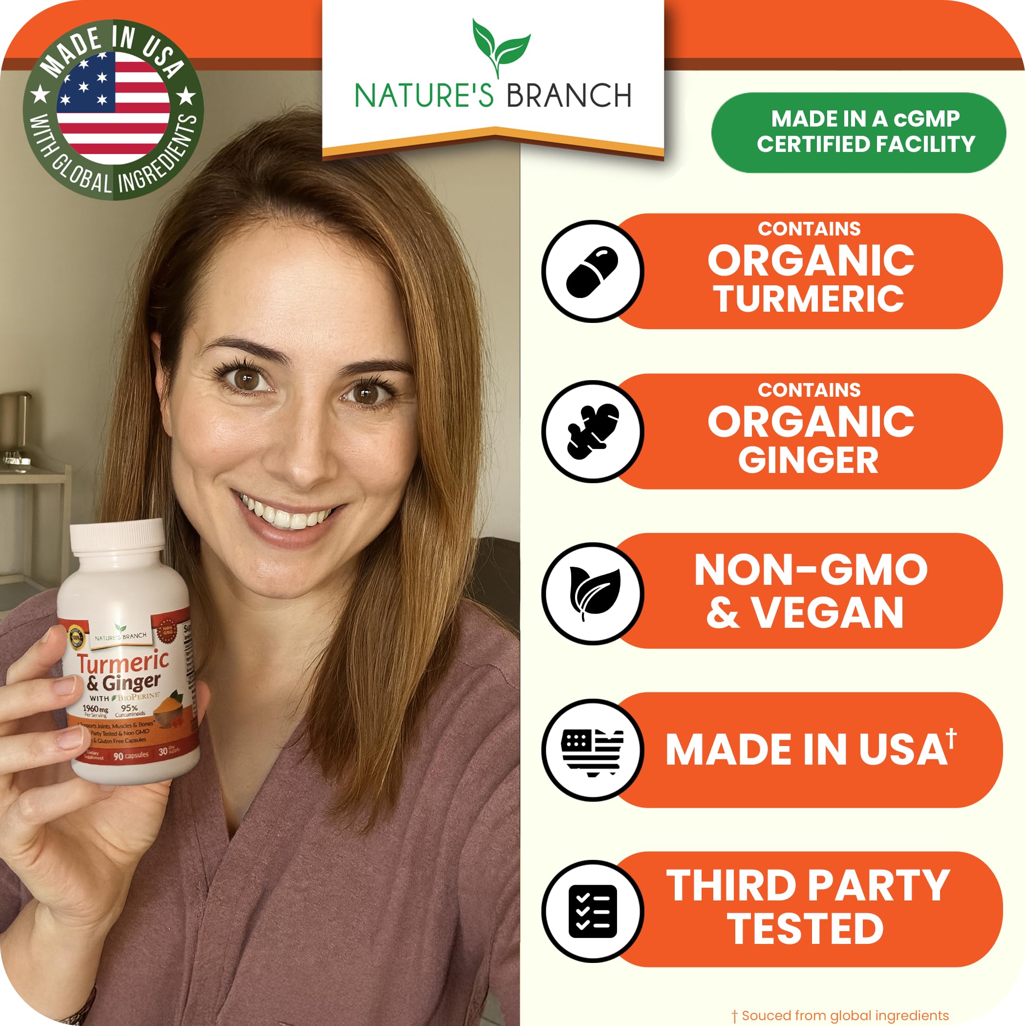NATURE'S BRANCH detalle de la etiqueta con ingredientes y certificaciones visibles