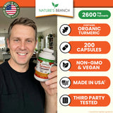NATURE'S BRANCH etiqueta con información de 2600mg y BioPerine para claridad