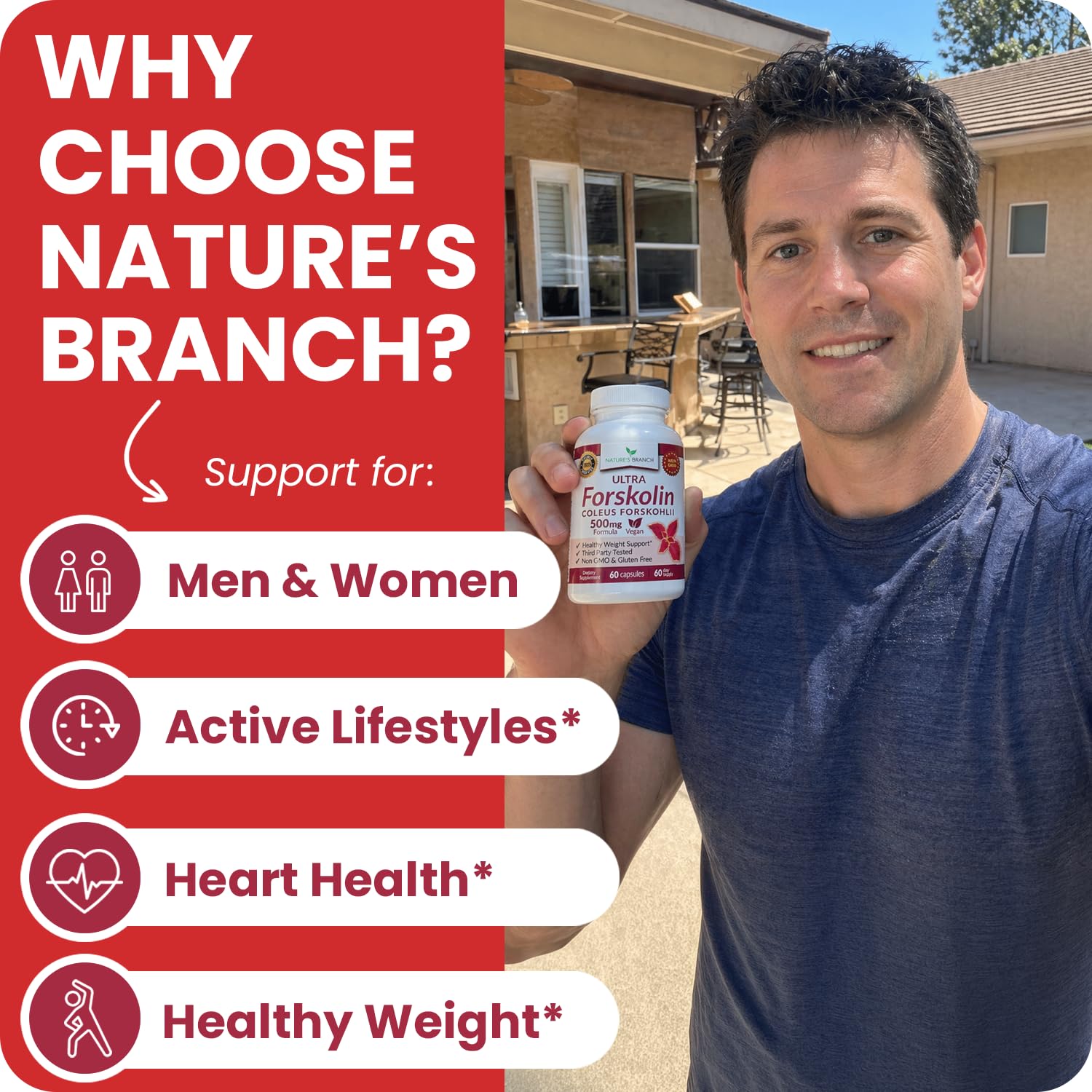 NATURE'S BRANCH cápsulas en mano para ver tamaño y facilidad de deglución