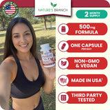 NATURE'S BRANCH etiqueta lateral con información de ingredientes y pruebas de terceros