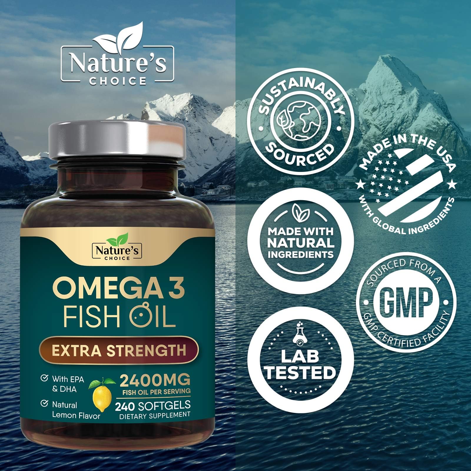Nature's Choice cápsulas sueltas dentro del frasco mostrando cantidad y conservación