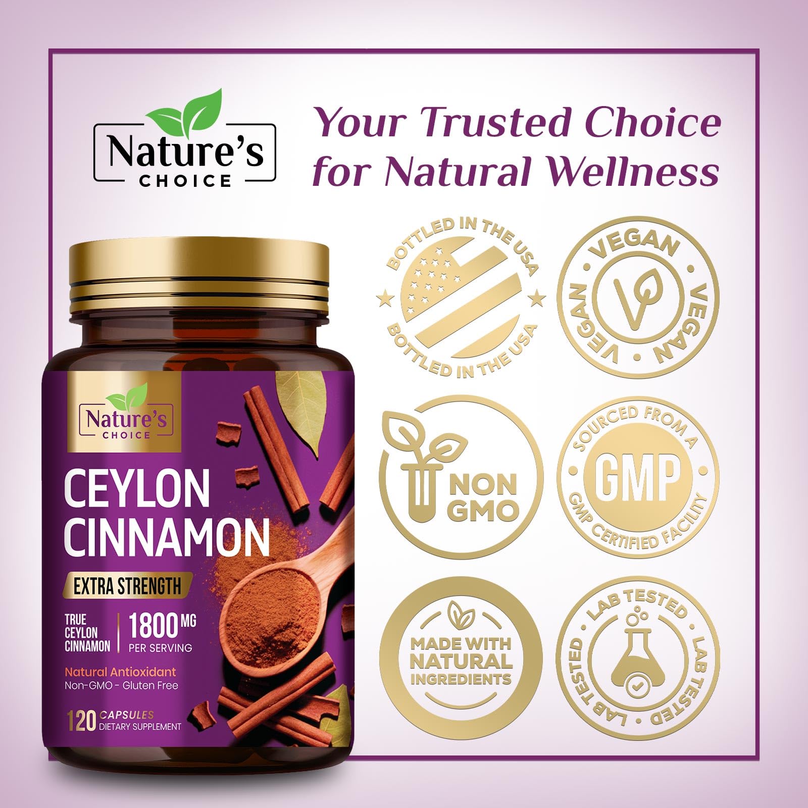 Nature's Choice etiqueta en detalle indicando ingredientes y fuerza