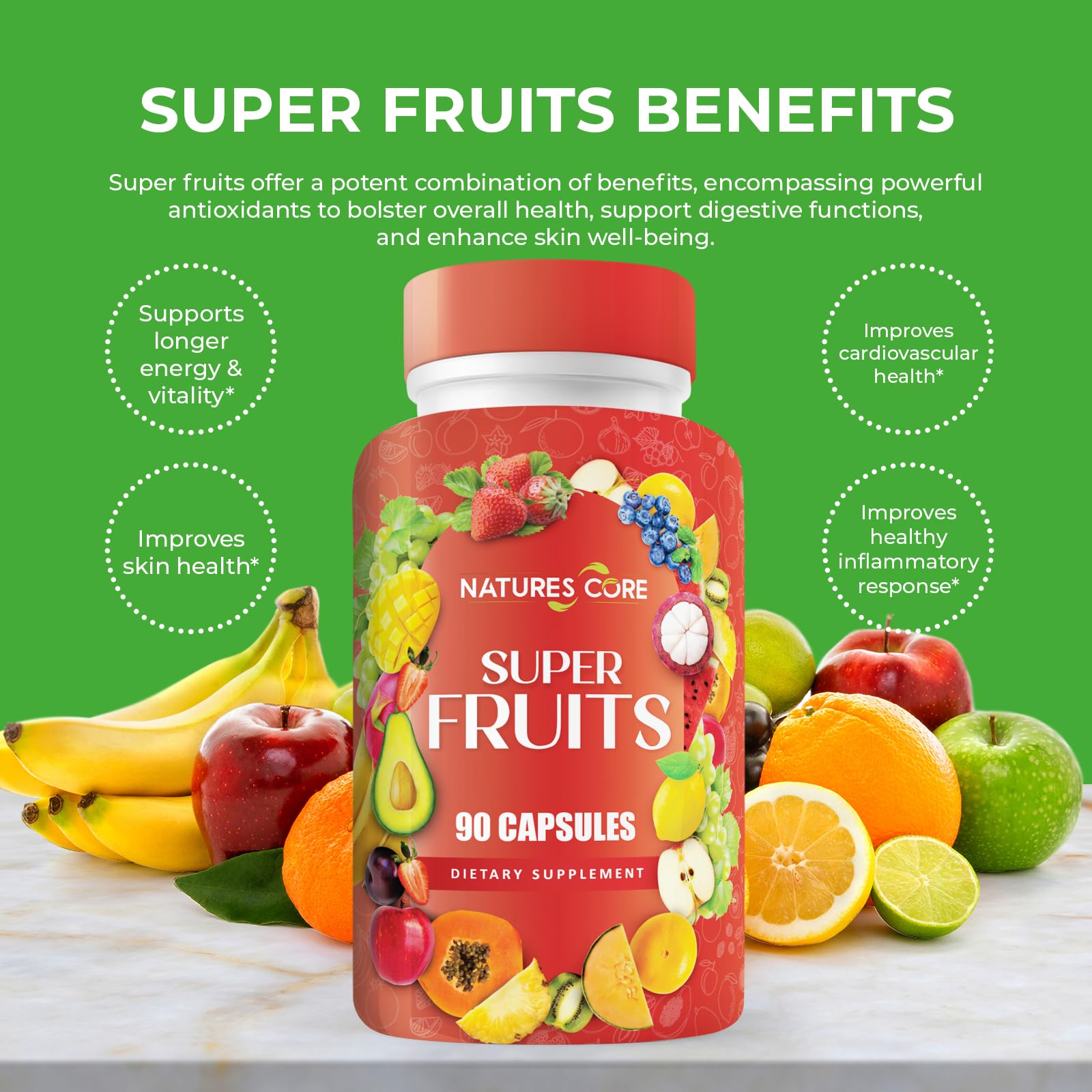 Nature's Core etiqueta con información nutricional clara y detallada