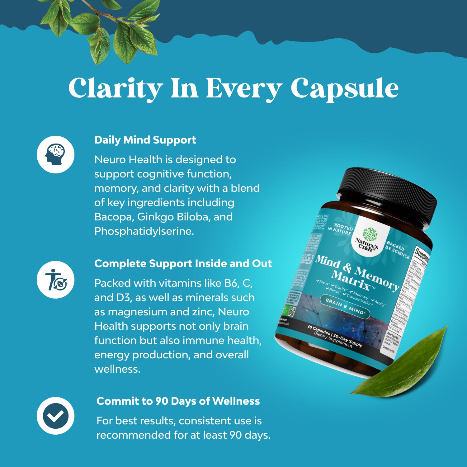 Natures Craft etiqueta con lista de ingredientes clave y vitaminas B