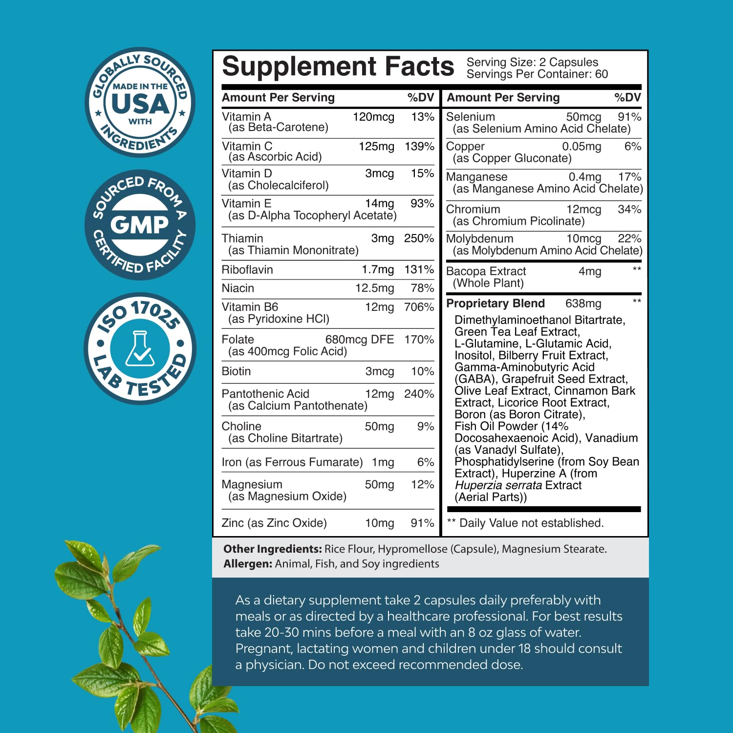 Natures Craft etiqueta con lista de nutrientes y dosis recomendada